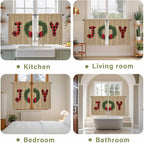 Red Green Christmas Kitchen Curtains 45 Inch Long 2 Panel Set, Rod Pocket Window Treatment, Xmas Botanical Winter Farmhouse Light Filtering Short Curtains & Drapes for Bathroom Laundry 52"W x 45"L