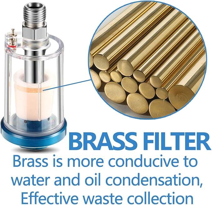 2 Pcs Water Oil Separator Mini in-Line Air Filter, 1/4 Inch NPT Inlet and Outlet Airbrush Filter Moisture Separator - Use on Compressor Air Line Hose, Air Tools, Paint Spray Guns