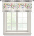 Blue Pink Floral Sheer Valance Curtains, Spring Summer Botanical Linen Black Plaid Light Filtering Kitchen Valances Rod Pocket Voile Curtain Window Treatment for Bedroom/Living Room/Basement 54Wx18L