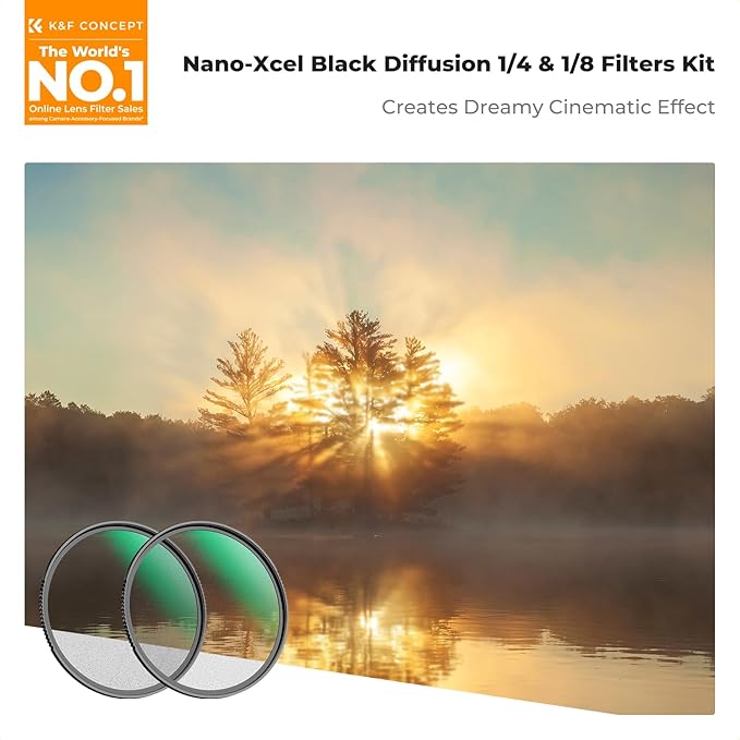K&F CONCEPT 77mm Black Diffusion 1/4 & 1/8 Lens Filter Kit (2 Pcs), Mist Cinematic Effect Filter for Vlog/Video/Portrait Image with 28 Multi-Layer Coated