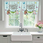 Tie Up Curtains,Happy Easter Bunny Butt Egg Floral Adjustable Rod Pocket Window Shade Curtain Drape Spring Plant on Aqua Wood Tie-Up Valance for Kitchen Bedroom Living Room Windows,52"x45"