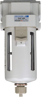 PneumaticPlus SAF400-N04B Compressed Air Particulate Filter 1/2" NPT, 10 Micron Element, Poly Bowl, Manual Drain, Bracket