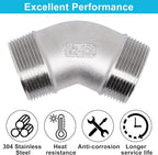 45 Degree Elbow 1PCS, 1-1/2" NPT Male X 1-1/2" NPT Male 304 Stainless Steel Pipe Fitting, Connector Coupler Apply to Outdoor Garden Industrial