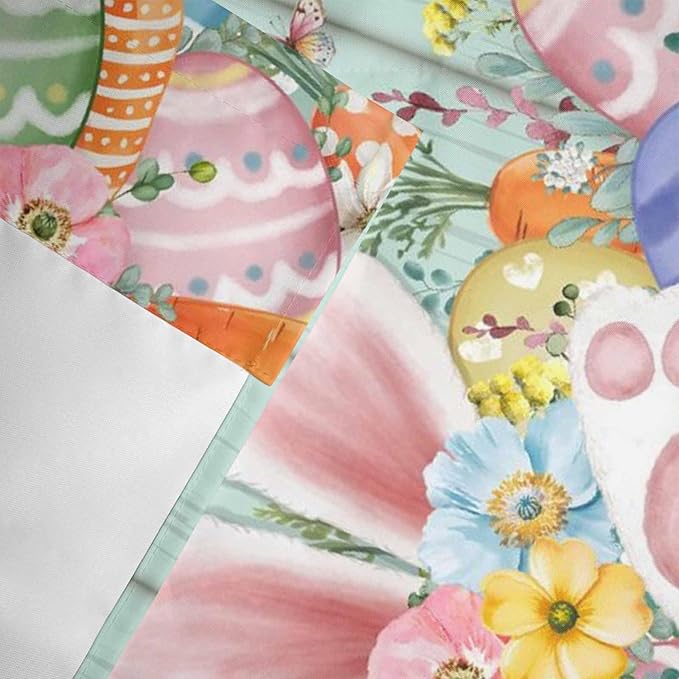Easter Curtain Valances for Windows, Kitchen Valance Window Treatment, Spring Rabbit Ear Eggs Floral Green Wooden Grain Light Filtering Block Curtains for Bathroom/Bedroom/Living Room 42'' x 18''