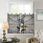 Funny Farm Animals Bedroom Curtains 63 Inch Length, Window Curtains Tab Top, Vintage Barn Grey Sunflowers Light Filtering Window Treatments Drapes 42"x63" 2 Panel