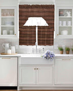 Brown Wooden Board Swag Kitchen Curtains Valance and Tier Set, Vintage Wood Grain Farmhouse Barn Themes Light-Filtering Swag Valance 24 Inch Length, Rod Pocket Short Curtain for Bedroom Cafe