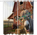 Farm Donkeys Living Room Curtains 96 Inch Length, Window Curtains Tab Top, Farmhouse Barn Funny Animals Butterfly Light Filtering Window Treatments Drapes 52"x96" 2 Panel