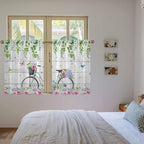 Spring Kitchen Curtains, Bicycles Botanical Rose Leaves Butterfly Wood Grain Light Filtering Window Curtain Panels, 2Pcs Rod Pocket Window Treatments Set for Study Room Bathroom Bedroom 52x54 Inches