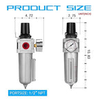 NANPU Industrial Grade Heavy Duty Particulate Filter & Air Regulator, Metal Bowl, Suitable for Paint Spray (1/2" NPT, Manual Drain)