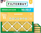 Filterbuy 10x10x1 Air Filter MERV 11 Superior Pet & Allergy Defense (4-Pack), Electrostatic Pleated HVAC AC Furnace Filters Replacement, Made in USA (Actual Size: 9.50 x 9.50 x 0.75)