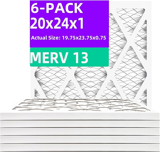 20x24x1 MERV 13 (6-Pack) Pleated Air Filter (Actual Size: 19.75x23.75x0.75") MPR 1900 & FPR 10, Furnace Air Filters