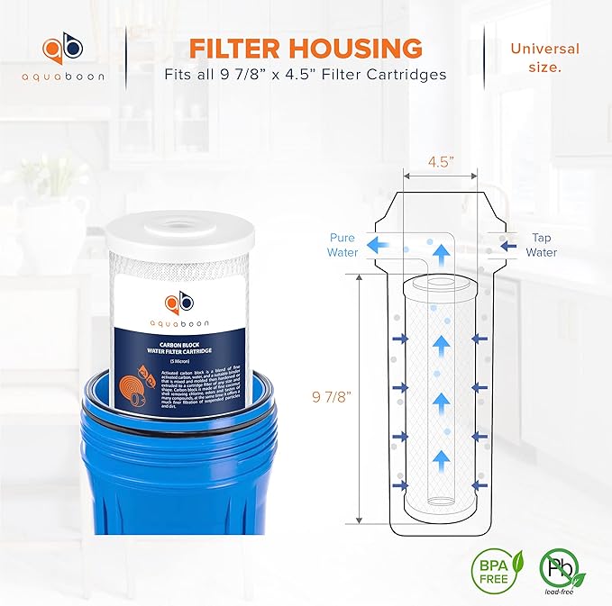 Aquaboon 5 Micron 10x4.5 Carbon Block Water Filters Whole House CTO Water Filter Replacement Cartridge Compatible with FXHTC, CB-BB-10, EP-BB, 4-Pack