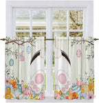 Easter Kitchen Curtains 45 Inch Long 2 Panel Set, Rod Pocket Window Treatment, Spring Farmhouse Watercolor Bunny Eggs Wood Grain Light Filtering Panels Short Drapes for Bathroom Camper 42"W x 45"L