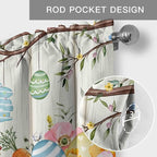 Easter Curtain Valances for Windows, Kitchen Valance Window Treatment, Spring Farmhouse Watercolor Bunny Eggs Wood Grain Light Filtering Block Curtains for Bathroom/Bedroom/Living Room 42'' x 12''
