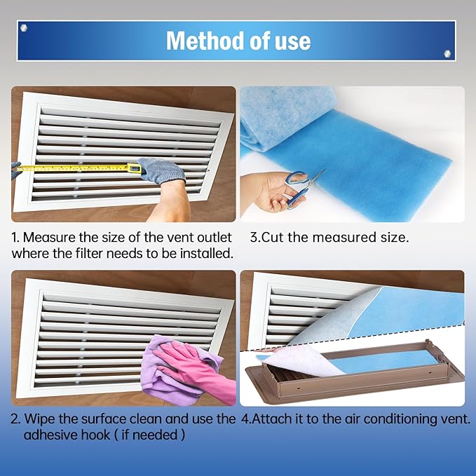 Air Vent Filter, 14"X90" Cut to Size MERV 8 Triple Air Filter Material, Blue & White Electrostatic Vent Filter Kit for Home Floor, Ceiling, Grilles, HVAC Vent, Compression Packing