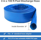 3” Diameter x 100' Blue Backwash Hose for Swimming Pools, Heavy Duty Discharge Hose Reinforced Pool Drain Hose, PVC Lay-Flat Draining Hoses Ideal for Water Transferring