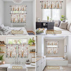 Kitchen Curtains Tiers and Valance Set of 3, Easter Light Filtering Window Curtain Set, Spring Bunny Butterfly Botanical Wooden Grain Rod Pocket Curtain Drapes for Cafe, Living Room, 24 Inches Tiers