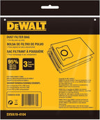 DEWALT DXVA19-4104 Dust Filter Bags, High Efficiency Replacement Bags for DEWALT Wet Dry Vac 5-8 Gallon, Wet Dry Vac Accessories, Dust Collection Bag Vacuum Bag (3-Pack)