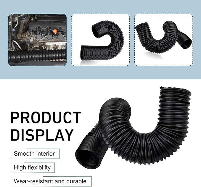 Car Air Intake Pipe, 2.9" Leak-proof Bendable Feed Expansion Hose for Extending to 39 ", Waterproof Cold Air Turbo Intake Inlet, Universal Guide Hose Modification for Most Cars (Black)