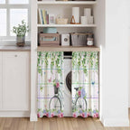 Spring Tier Curtains, Bicycles Botanical Leaves Rose Colorful Stripes Light Filtering Kitchen Curtains, 2Pcs Rod Pocket Half Window Treatments Panels for Sink Cafe Cabinet Basement 27.5x45 Inches