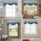 Blue Ombre Wooden Tie Up Valance Curtains for Windows, Kitchen Curtains Window Shades, Farmhouse Retro Wood Gradient Light Filtering Roman Curtain Valances for Bedroom/Bathroom/Cafe 60"x18"