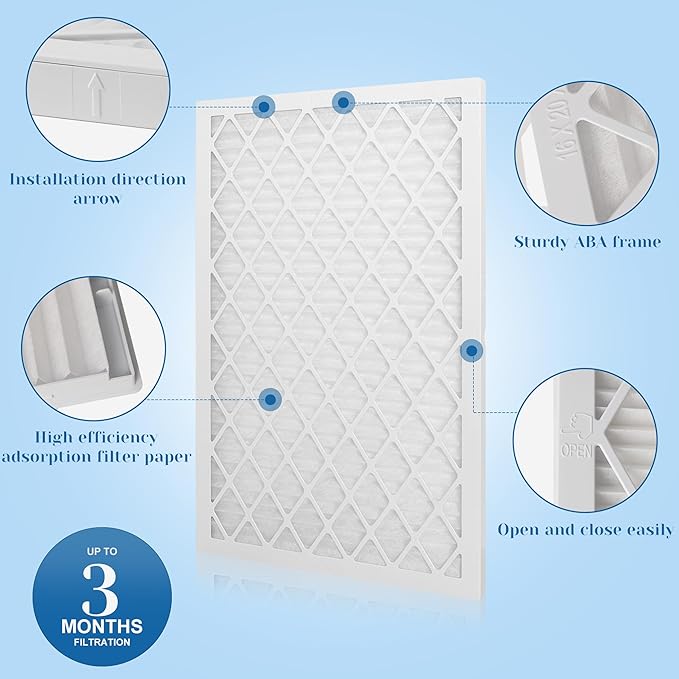 16x25x1 MERV 11 Air Filter, Quality AC/HVAC Furnace Filter，2 Reusable ABS Frame + 8 Pack Replaceable Filter Media，Breathe Fresher and Cost-effective