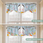 Easter Tie Up Valance Curtains for Windows, Kitchen Curtains Window Shades, Spring Watercolor Bunny Eggs Flower Wood Grain Blue Light Filtering Roman Curtain Valances for Bedroom/Bathroom/Cafe 42"x18"