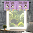 Purple Easter Curtain Valances for Windows, Kitchen Valance Window Treatment, Spring Cartoon Bunny Colorful Eggs Wood Grain Light Filtering Block Curtains for Bathroom/Bedroom/Living Room 42'' x 12''