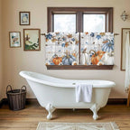 Thanksgiving Pumpkin Kitchen Tier Curtains 36 Inch Long 2 Panel Set,Rod Pocket Half Window Curtains Over Sink,Fall Maple Leaf Daisy Wooden Grain Short Drapes for Bathroom Cafe 27.5"W x 36"L