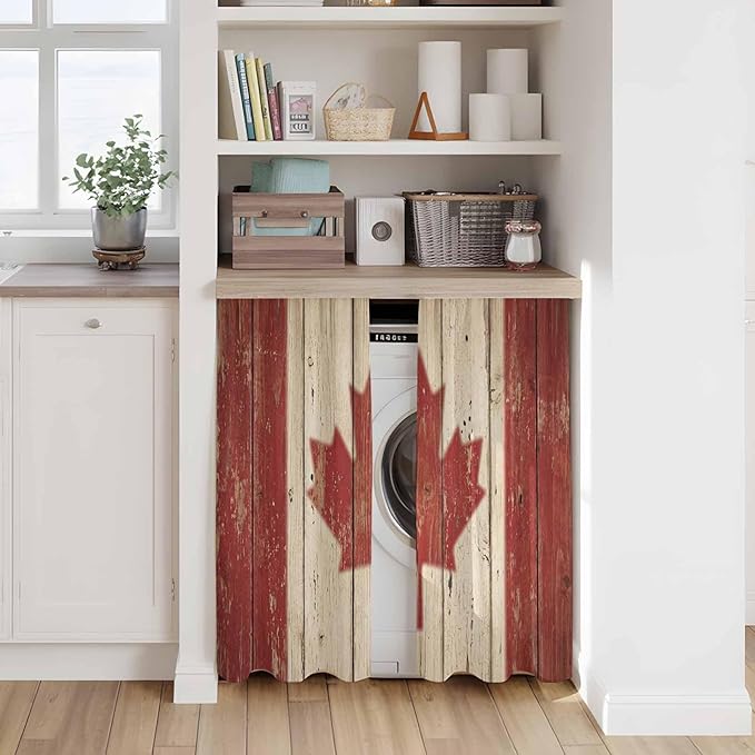 Canada Kitchen Curtains, Red Maple Leaf Flag Vintage Farmhouse Wooden Grain Light Filtering Window Curtain Panels, 2Pcs Rod Pocket Window Treatments Set for RV Dining Room Study Room 42x54 Inches