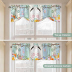 Easter Tie Up Valance Curtains for Windows, Kitchen Curtains Window Shades, Spring Watercolor Bunny Eggs Wood Grain Teal Blue Light Filtering Roman Curtain Valances for Bedroom/Bathroom/Cafe 42"x12"