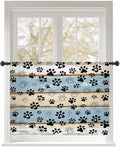 Sheer Curtains 54 Inch Length, Blue Beige Paw Print Semi Sheer Curtains Light Filtering Window Treatment, Vintage Farmhouse Rustic Wooden Grain Privacy Voile Drapes for Living Room Bedroom 52x54 Inch