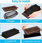 12 PCS Floor Register Traps 4 x 10 Inch Air Vent Filter Mesh Catcher Black Vent Nets for Home Floor Vent Screen Net Elastic Band Floor Air Vent Mesh Keeps Bugs, Pet Hair, Food Out