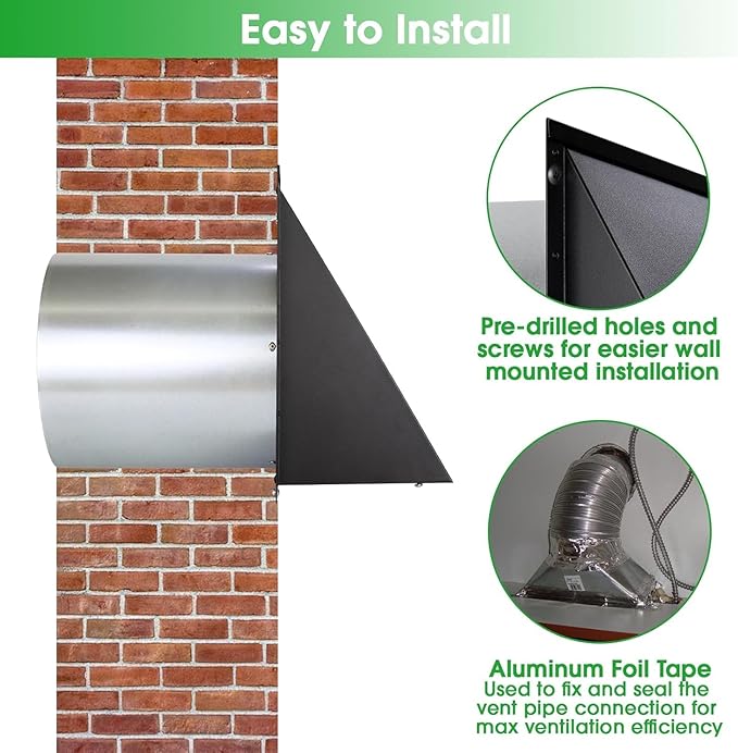 7 Inch Hooded Wall Vent with Mesh and Damper, 7'' Exhaust Vent Cover Cap for Kitchen Range Hood/Dryer/Laundry/Bathroom Exhaust Fan,Outside Wall Vent Hood Exterior Duct Vent Cap-Galvanized Steel,Black