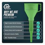 TEC Products FlexAll Long Flexible Funnels - Automotive Oil Funnel with Hose, Durable Nitrile Rubber for Oil Change, Transmission Funnel Fluid, Diesel, Fuel, Gas - Made in USA - Green (16 x 5 Inches)