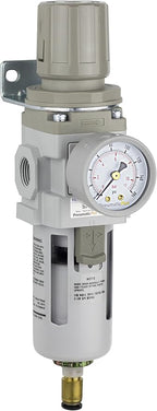 PneumaticPlus SAW300-N03BDG Compressed Air Filter Regulator Piggyback Combo 3/8" NPT - Poly Bowl, Auto Drain, Bracket, Gauge