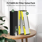 5 Pack FLT4825 True HEPA Filter B Replacement & 1 Replacement Bulb Compatible with AC4825 AC4300 AC4800 AC4900 AC4850, Part No# FLT4825, LB4000
