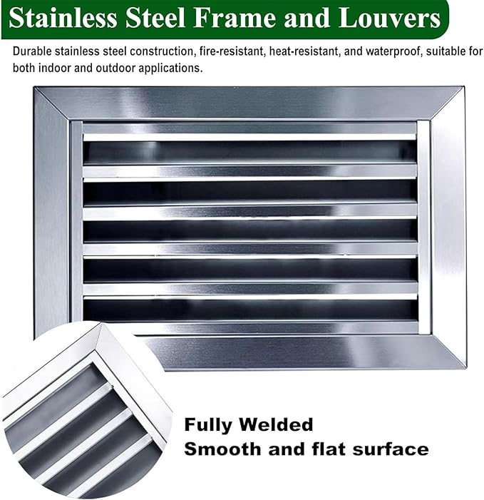 Heat Dissipation Louvered Vent Wall Gable Vents 304 Stainless Steel, Weather-Resistant Air Grille for Shed Barn Generator Box(26x28in/65x70cm)