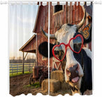 Farm Cows Living Room Curtains 84 Inch Length, Window Curtains Tab Top, Farmhouse Barn Funny Animals Butterfly Light Filtering Window Treatments Drapes 52"x84" 2 Panel
