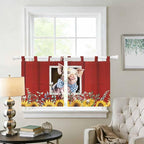 Pig Sunflowers Kitchen Curtains 24 Inch Length, Small Window Curtains Tab Top, Eucalyptus Leaves Floral Bees Red Barn Light Filtering Short Window Treatments Tier Drapes 27.5"x24" 2 Panel