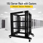 Raising Electronics Server Rack Open Frame Rack 4 Post 19 inch Adjustable Server/Audio Rack Cold Rolled Steel (15U-24 Depth, Black-15U)