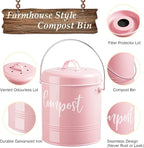 Compost Bin Kitchen, 1.3 Gallon Farmhouse Kitchen Compost Bin Countertop, Indoor Countertop Compost Bucket with Lid and Charcoal Filters, Pink