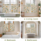 Spring Daisy Tier Curtains, Country Watercolor Flower Leaf Plant Light Filtering Kitchen Curtains, 2Pcs Rod Pocket Half Window Treatments Panels for Sink Cafe Cabinet Basement 27.5x45 Inches