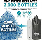 Tactiko Survival 20oz/600ml Purifying Water Bottle Filter Kit - Filter 265 Gal. Water from Rivers, Lakes & Streams - SGS Certified - UF Membrane, Activated Carbon - Camping, Hiking, Emergency (Black)