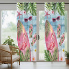 Summer Flamingbirds Outdoor Curtains for Patio Palm Leaves Plumeria Wood Waterproof Outside Curtains with Grommet Top Weatherproof Curtain for Cabana Pergola Gazebo, 2 Pack, 54" W x 95" L