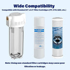 Whole House/RV Water Filter Housing Clear, 10" X 2.5" Inline Sediment Water Filter for RV, Home, Garden, Aquarium, 3/4" NPT Brass Port, R-Type O-Ring, Heavy Duty Bracket, with PP Filter - 1025CBP