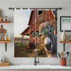 Farm Donkeys Living Room Curtains 84 Inch Length, Window Curtains Tab Top, Farmhouse Barn Funny Animals Butterfly Light Filtering Window Treatments Drapes 42"x84" 2 Panel
