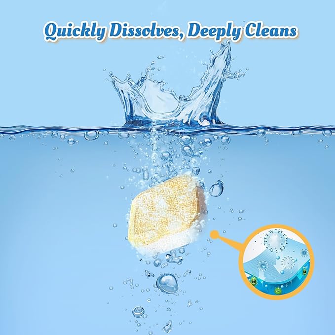 Dishwasher Cleaner Tablets Deodorizer Pods-24 Pack Deep Cleaning Dish Washer Descaler Freshener-Grime Limescale Heavy Duty Grease Odor Smell Remover-for All Dishwashers Lemon Foaming 1 Year Supply