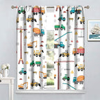 Construction Window Curtains, Kids Cartoon Construction Machines Building Hand Drawn Doodle Rod Pocket Decorative Windows Curtain for Children Teens Room Decor 52x84in (30% Blackout)
