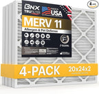 BNX TruFilter 20x24x2 Air Filter MERV 11 (4-Pack) - MADE IN USA - Allergen Defense Electrostatic Pleated Air Conditioner HVAC AC Furnace Filters for Allergies, Dust, Pet, Smoke, Allergy MPR 1200 FPR 7